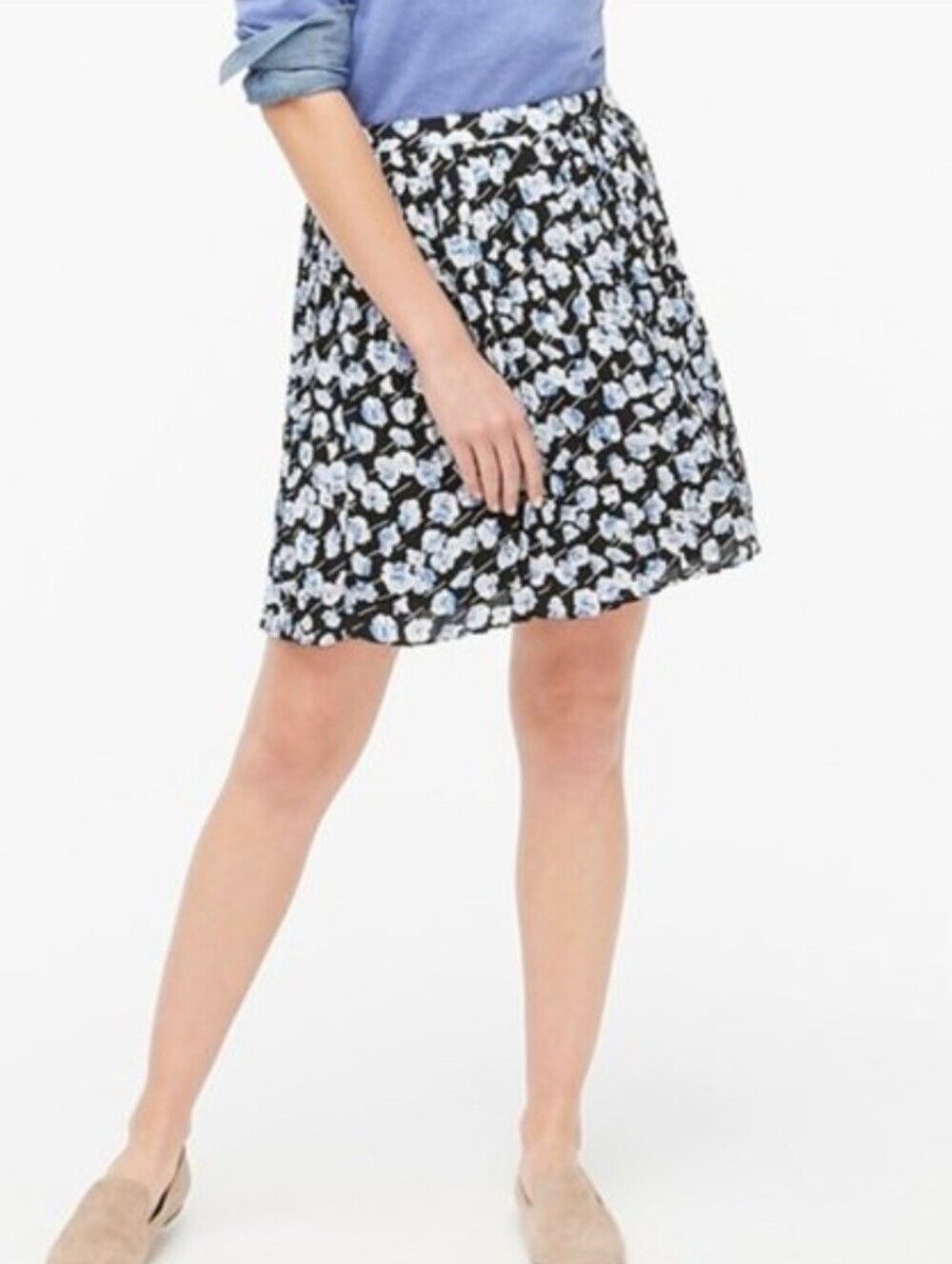 NWT J. CREW Pleated Floral Print Black and Blue Women's Skirt Size 4